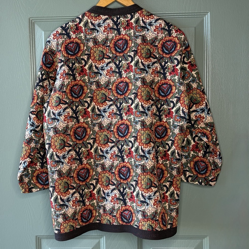 Reversible Quilted Jacket XL Floral Botanical Boho Chore Coat Asian Art to Wear - Picture 8 of 16